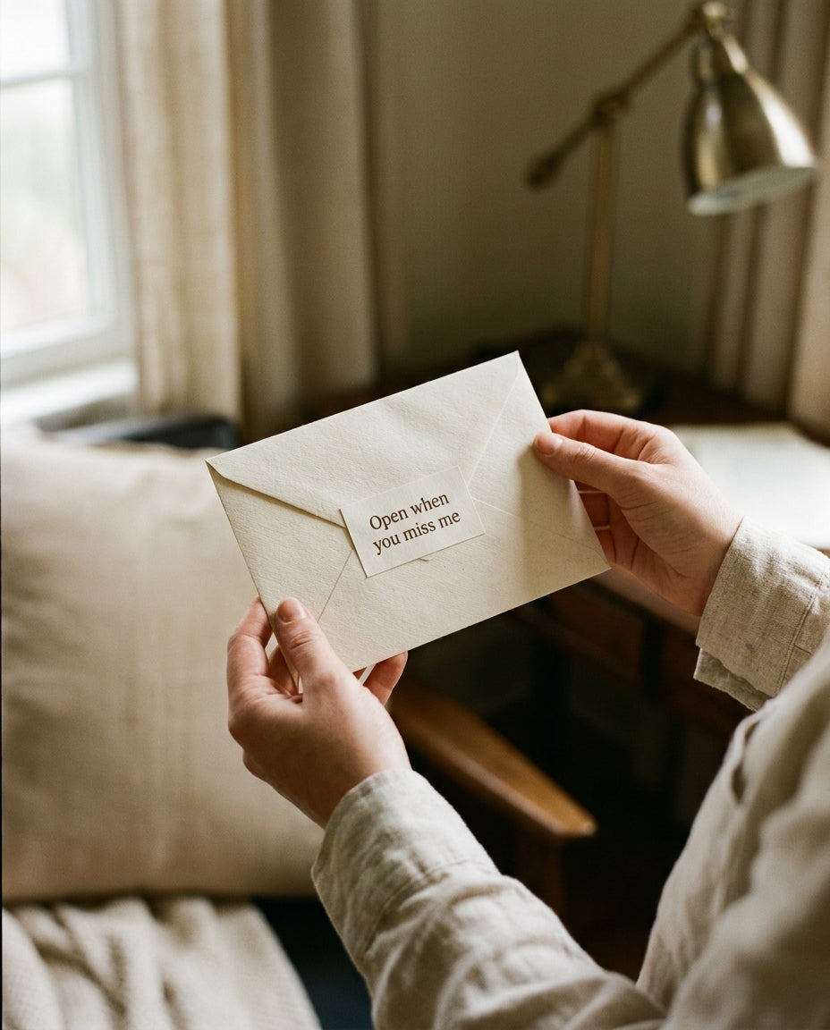 Holding an Open When you miss me envelope