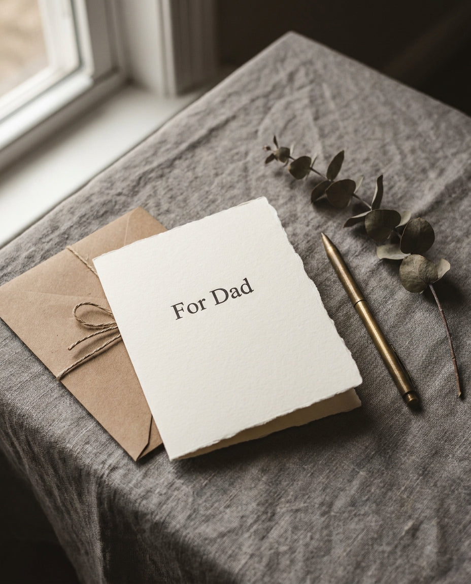 A Note for Dad — folded card with kraft envelope, flat lay